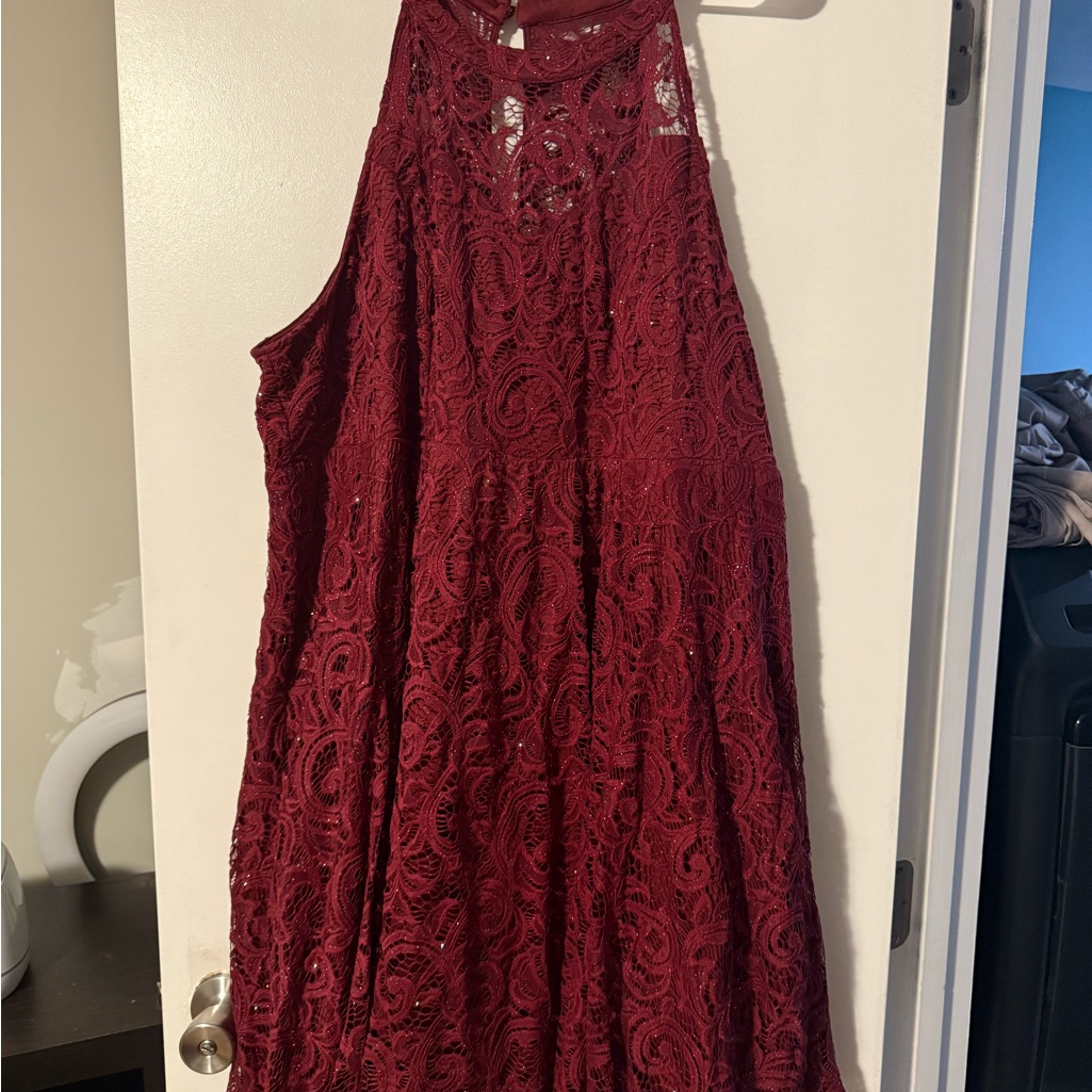 Torrid Deep Red Lace Halter Sparkle Dress